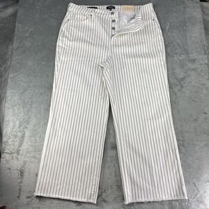 NYDJ Jeans Womens Sz 16‎ White Gray Stripe Teresa Wide Leg Ankle Frayed Hem NWD